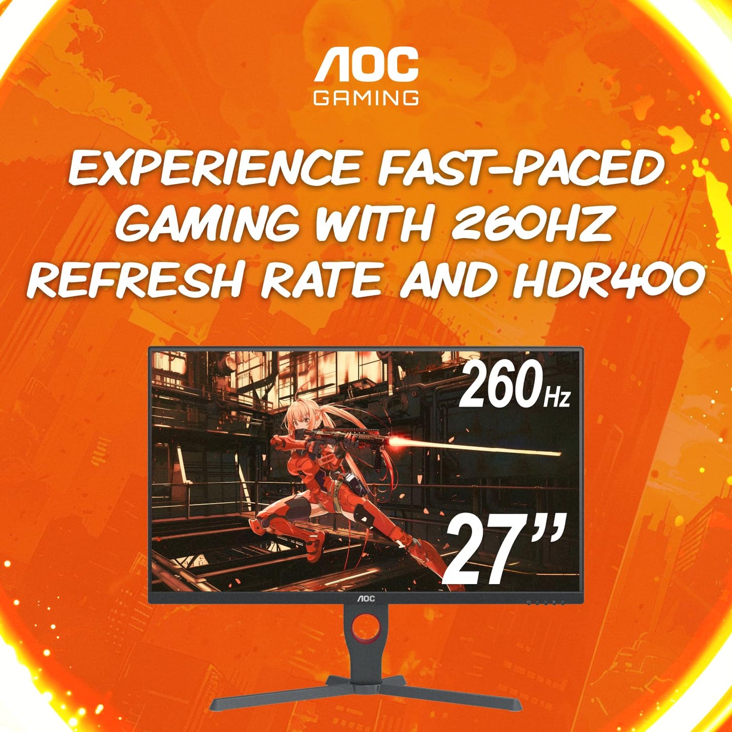 AOC Q27G10ZE Monitor para juegos de 27 pulgadas, QHD 2560 x 1440, hasta 260Hz 0,5 ms, HDMI 2.0 x2, DisplayPort x1, 3 lados sin marco, consola lista para juegos