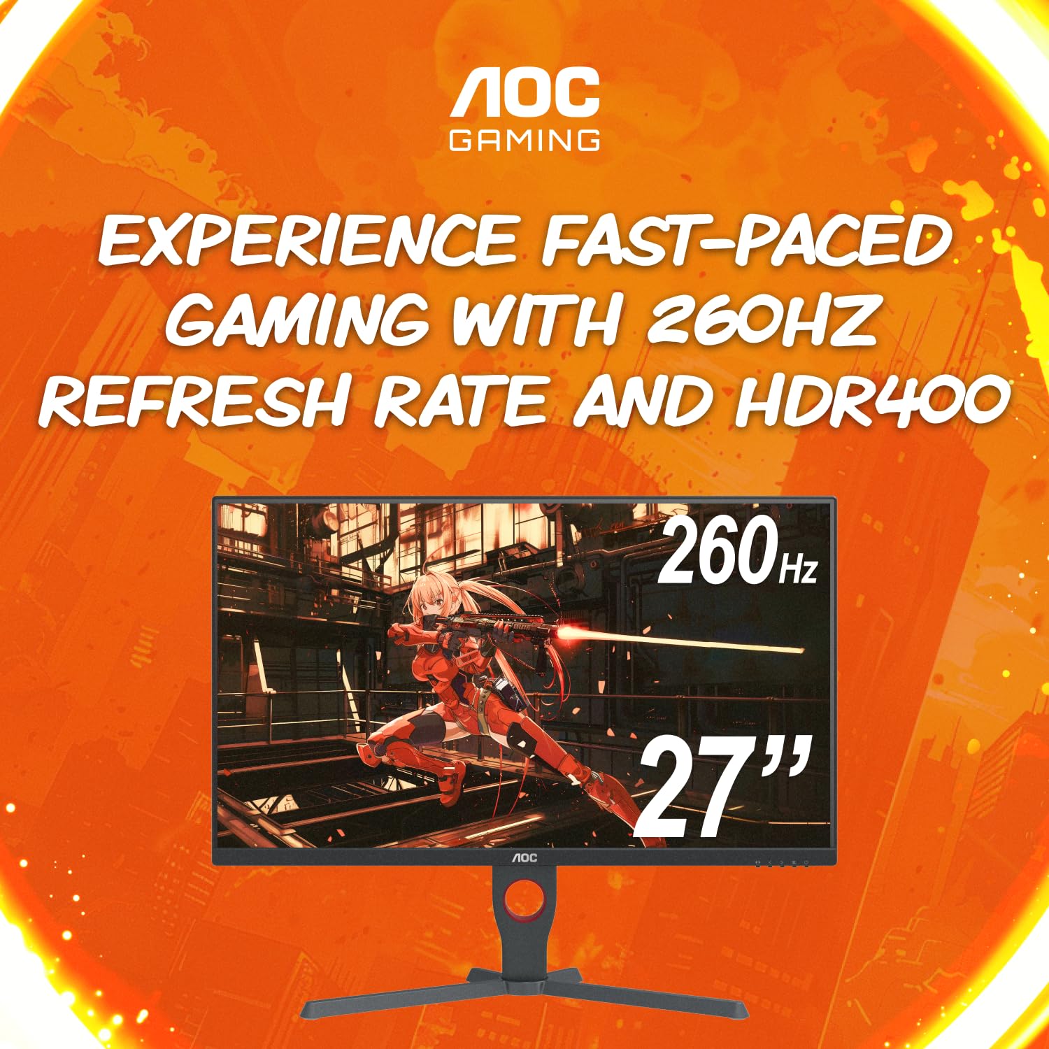AOC Q27G10ZE Monitor para juegos de 27 pulgadas, QHD 2560 x 1440, hasta 260Hz 0,5 ms, HDMI 2.0 x2, DisplayPort x1, 3 lados sin marco, consola lista para juegos