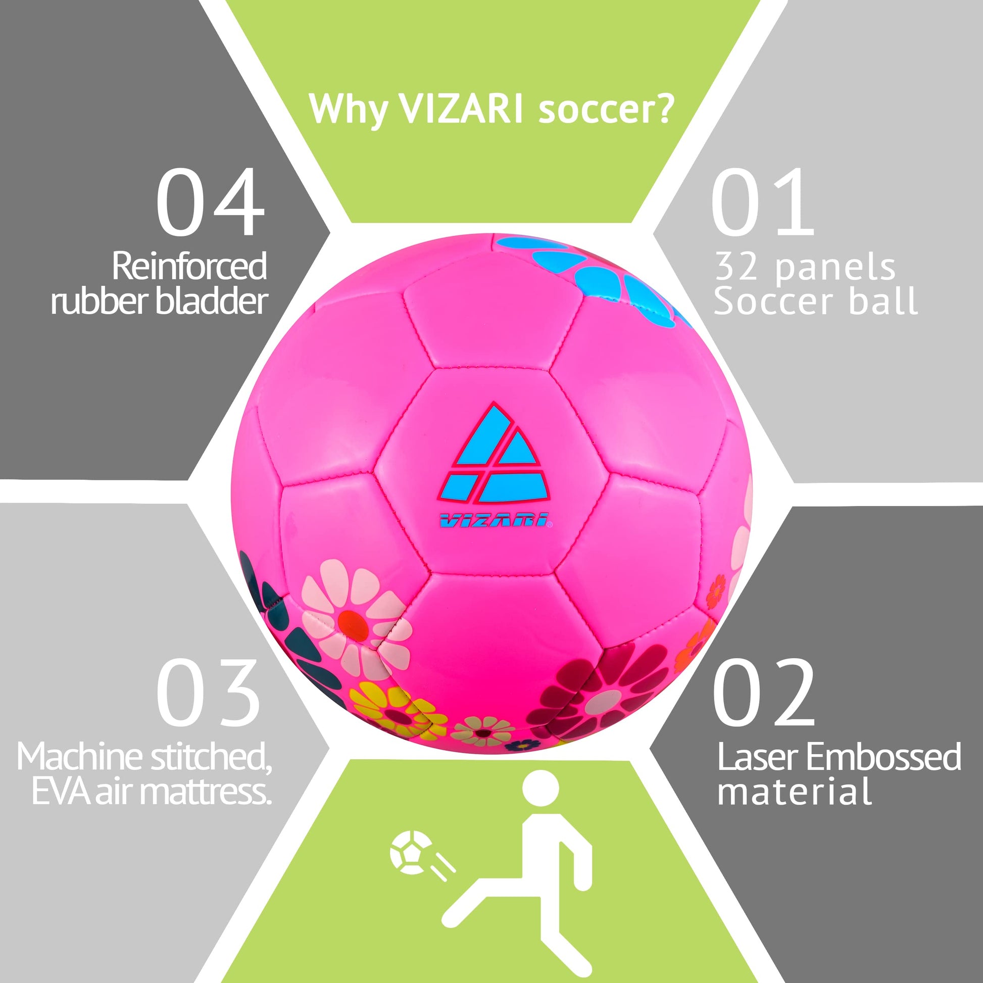 Balón de Fútbol Vizari Blossom rosa azul Talla 4
