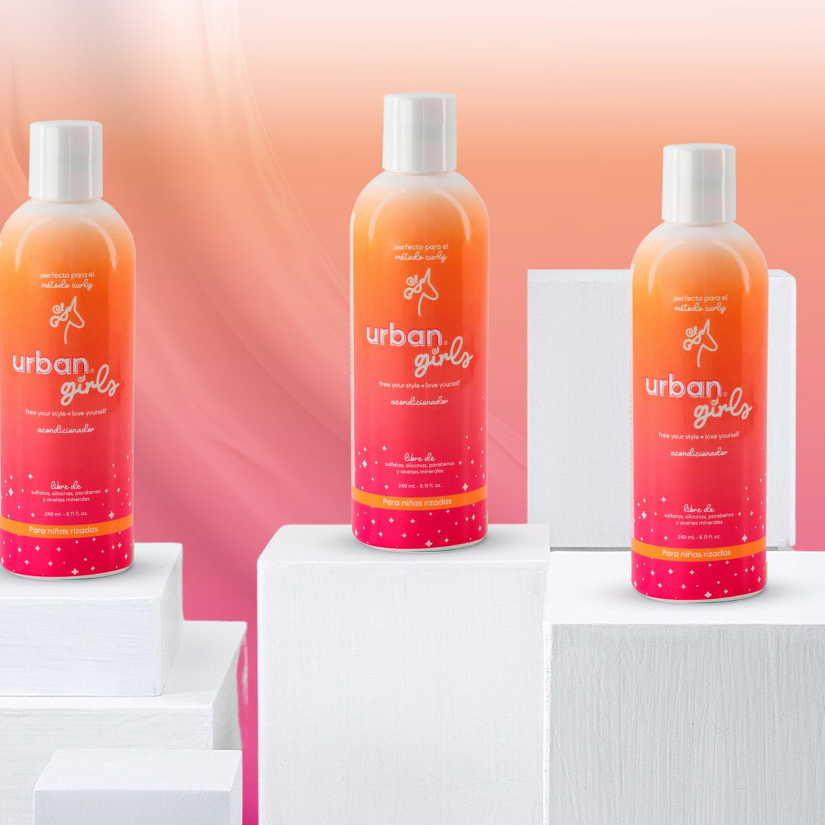 URBAN CURLS Acondicionador para Cabello Rizado de Niñas 240 ml – Sin Sulfatos, Parabenos ni Siliconas – Con Aceite de Coco e Ingredientes Naturales – Define Rizos, Suaviza, Hidrata y Facilita el Desenredo