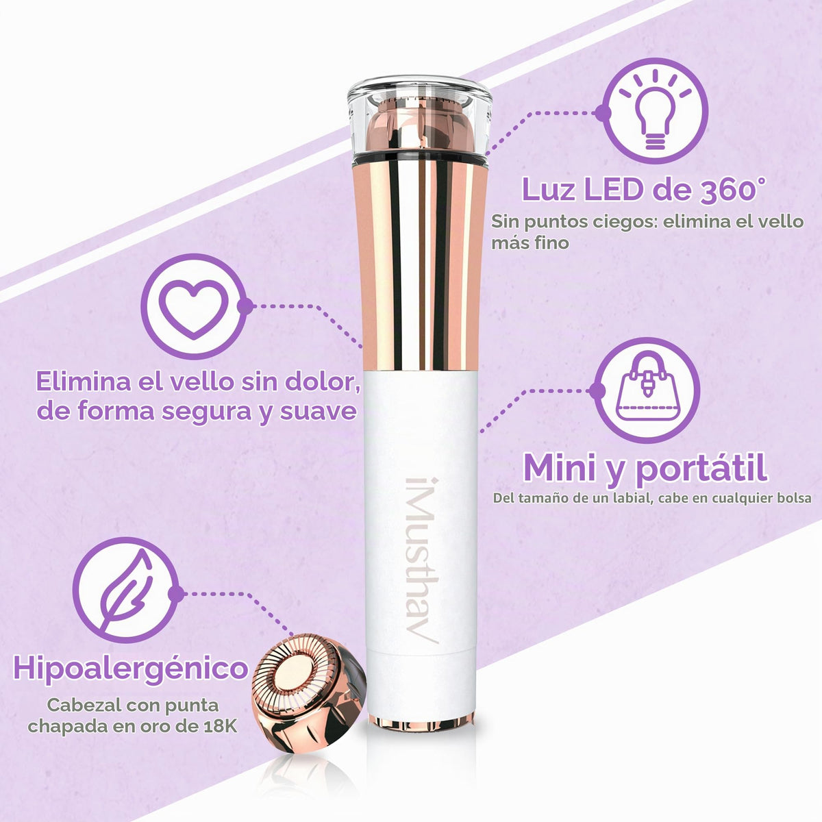 iMusthav Depilación Facial para Mujer, Afeitadora Eléctrica Sin Dolor