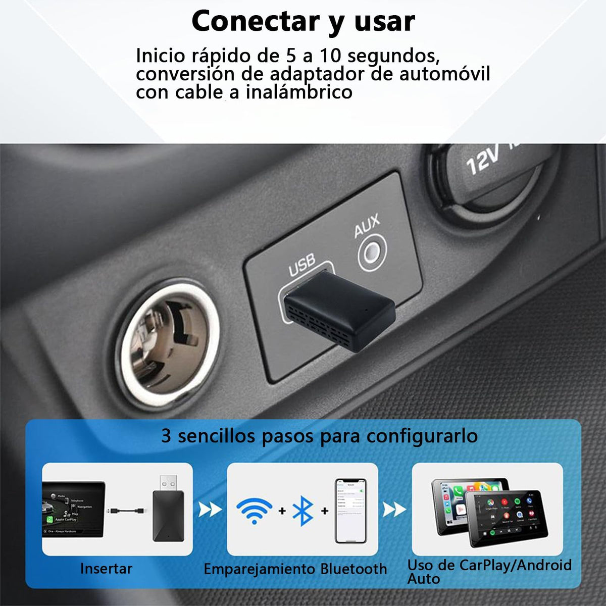 Adaptador CarPlay VDDGRER Inalámbrico Convertidor 2 en 1 para Auto Compatible con iPhone iOS 10+ y Autos 2017+