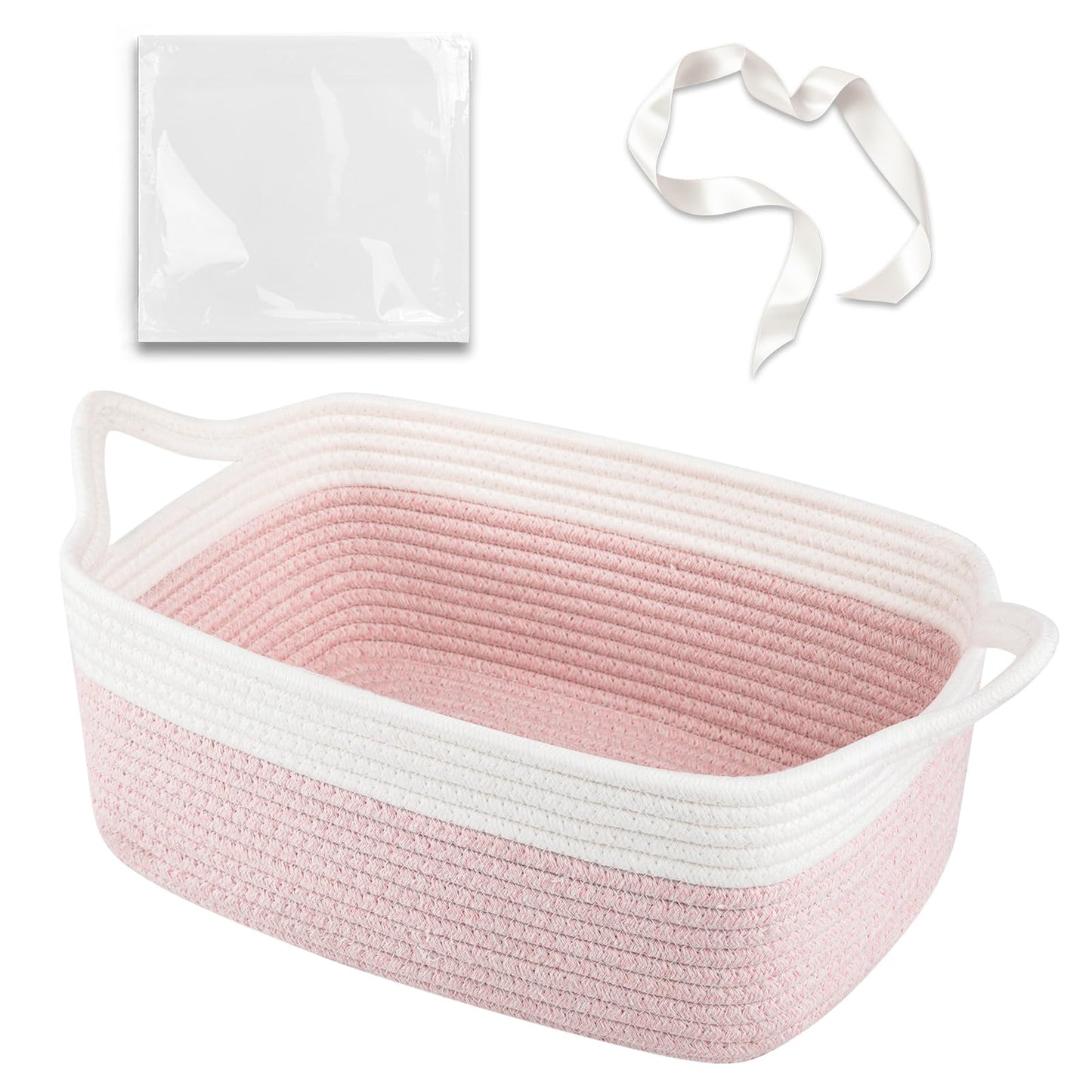 OIAHOMY Cesta tejida pequeña con bolsas de regalo y cintas, cesta de regalo vacía para bebé, cesta de almacenamiento con asas para orejas de gato para estante, sala de estar, baño, cesta de juguetes