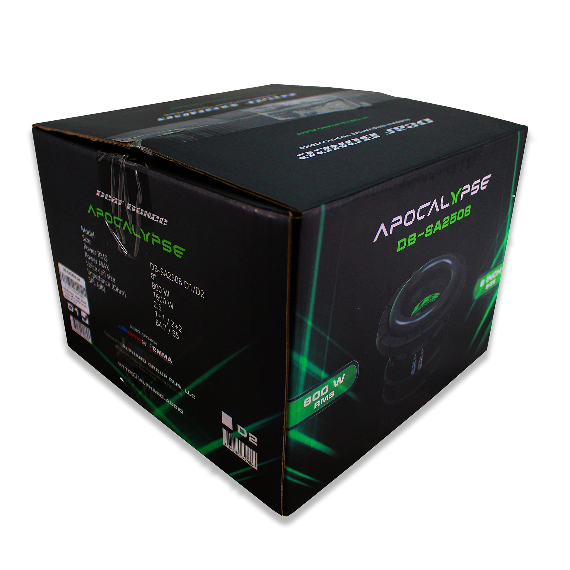 Deaf Bonce SA2508-D1 - Subwoofer de graves dual de 1 ohmio, 800 W RMS, Negro - para coche, Diseño compacto