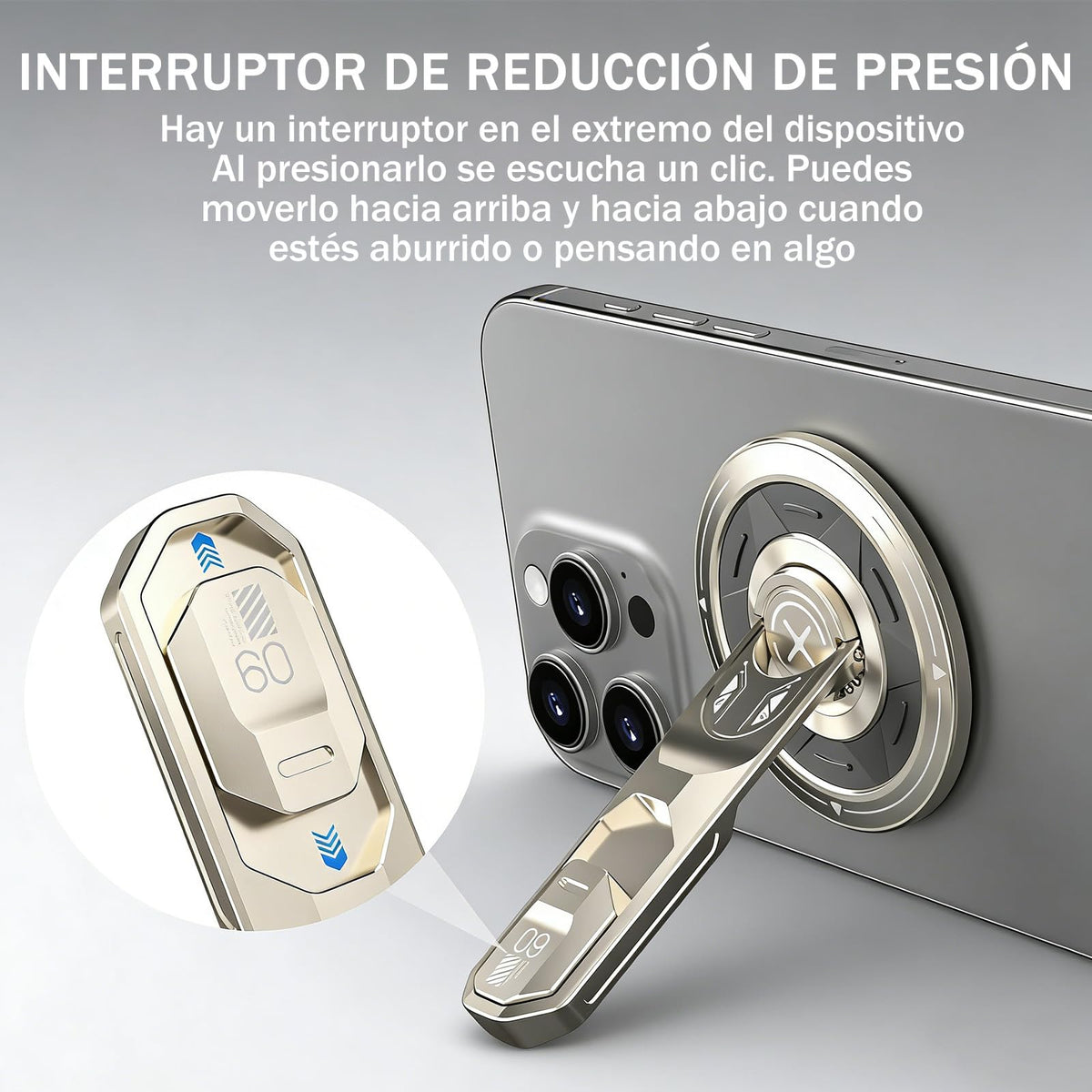 Soporte Magnético para Celular Aleación de Aluminio Dorado 360° con Anillo y Botón de Alivio de Presión