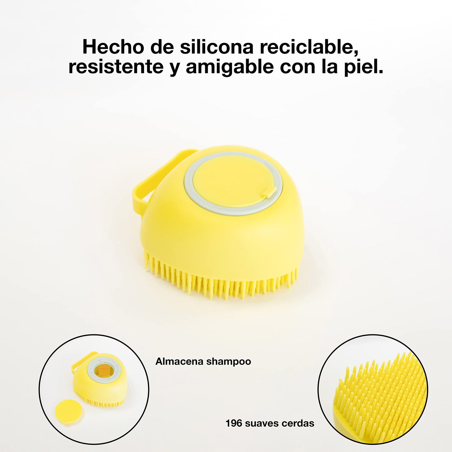 Generic Cepillo de Baño para Perro y Mascotas de Pelo Corto y Largo de Silicona Suave con Dispensador de Champú (Amarillo)