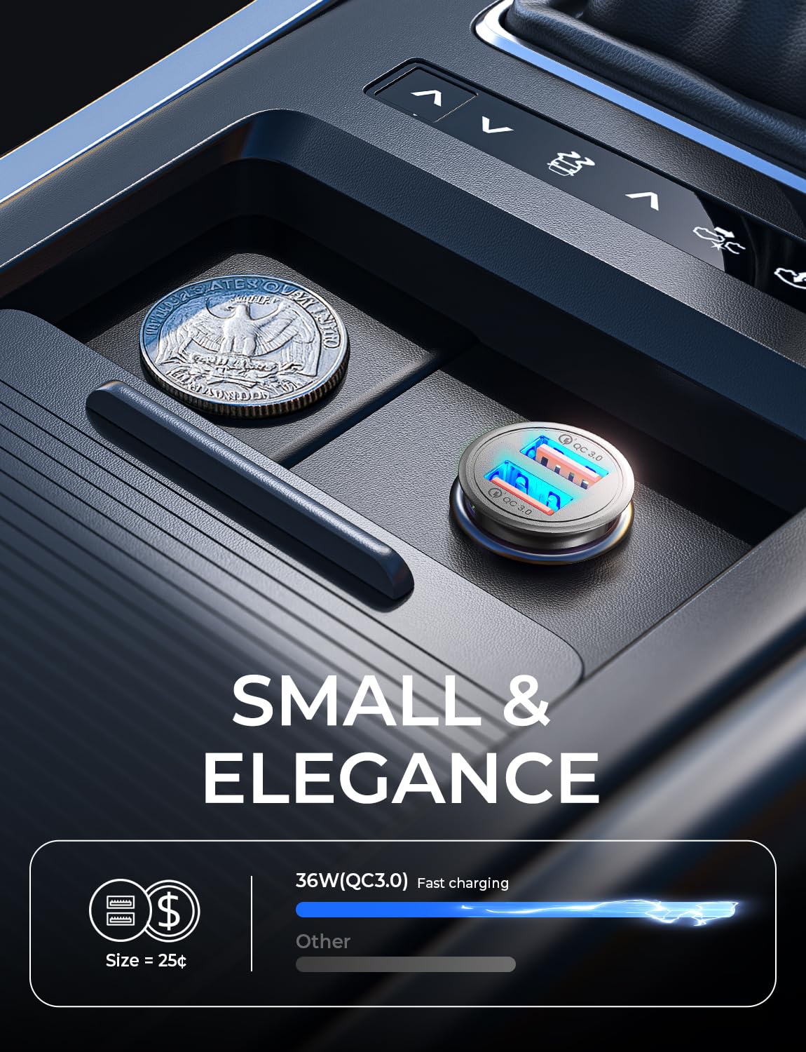 AINOPE Cargador para Auto Rapida Doble Puerto QC3.0, Cargador Todo Metal Cargador para Carro, Compatible con iPhone 16/15/14 Pro MAX, Galaxy S24/23/22 Ultra, Xiaomi, Motorola, Huawei
