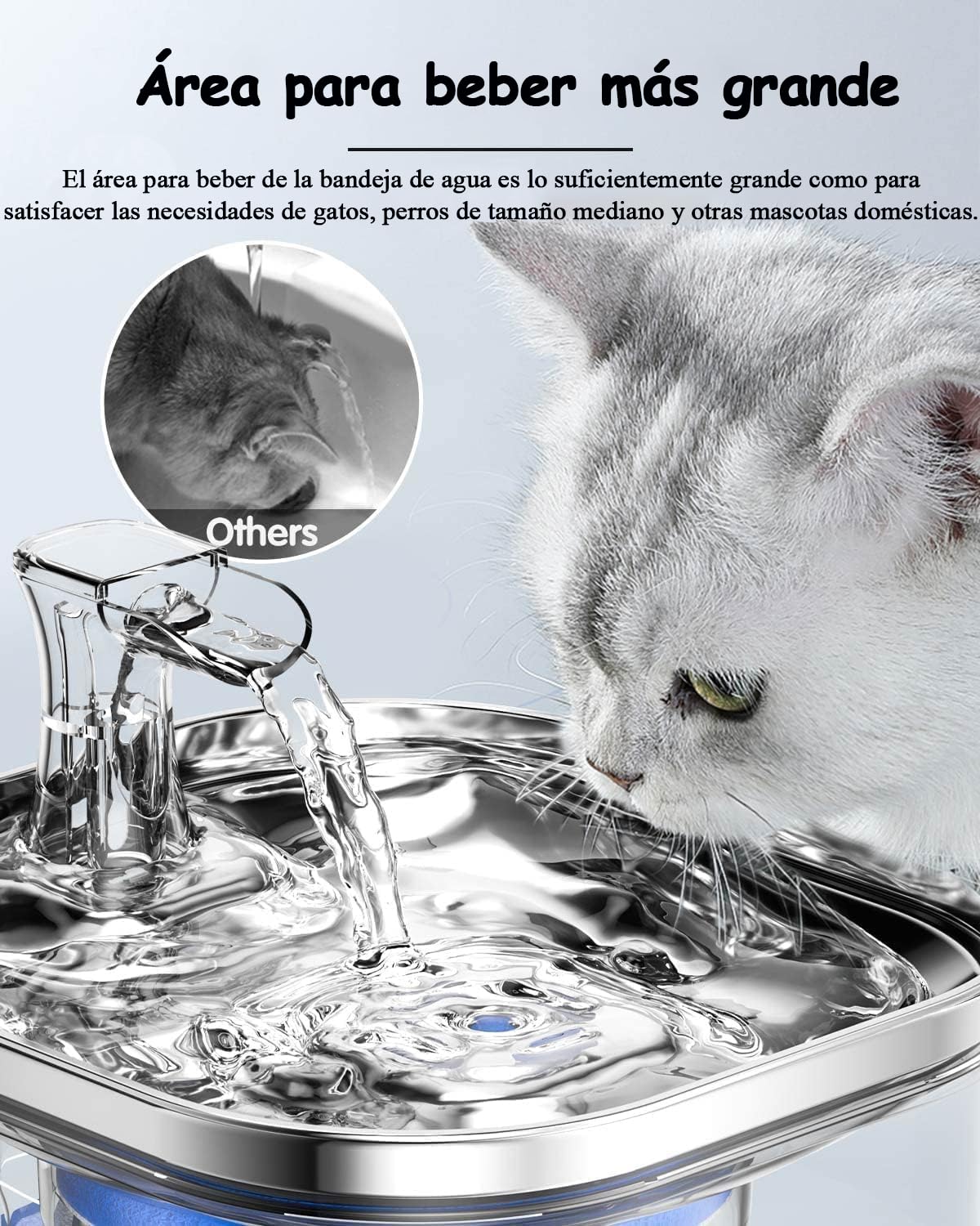 JIJO Bebedero para Gato, 304 Acero Inoxidable Fuente para Gato, 67oz/2 L, Ultrasilencioso y Sistema de Filtración de Agua Circulante de Fuente de Agua para Gatos, Dispensador de Agua para Perro