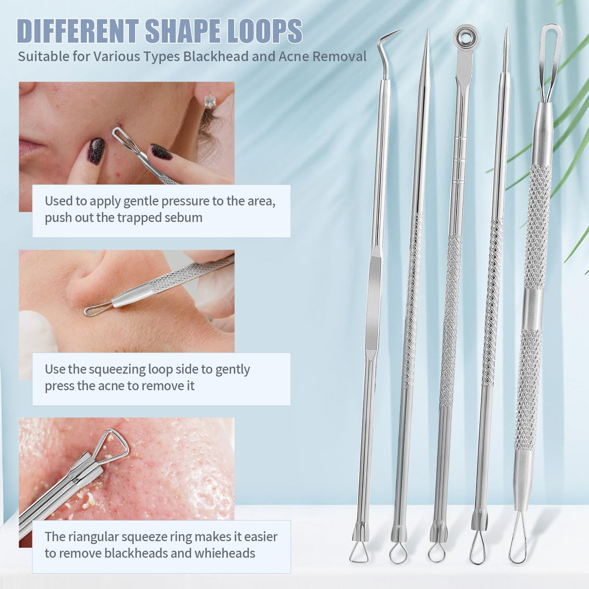 FEITA - Kit de herramientas para quitar espinillas, extractor de espinillas, herramientas para acné para nariz facial, aguja de acné de acero inoxidable, herramienta de eliminación de golpes faciales