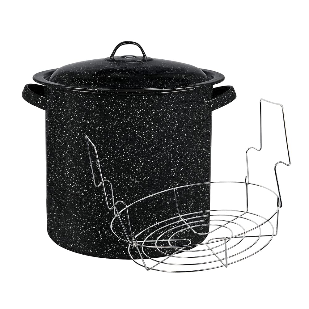 Granite Ware - Bote de baño de agua esmaltado sobre acero de 15.5 cuartos con tapa y estante para tarros, olla multiusos, resistente y fácil de limpiar