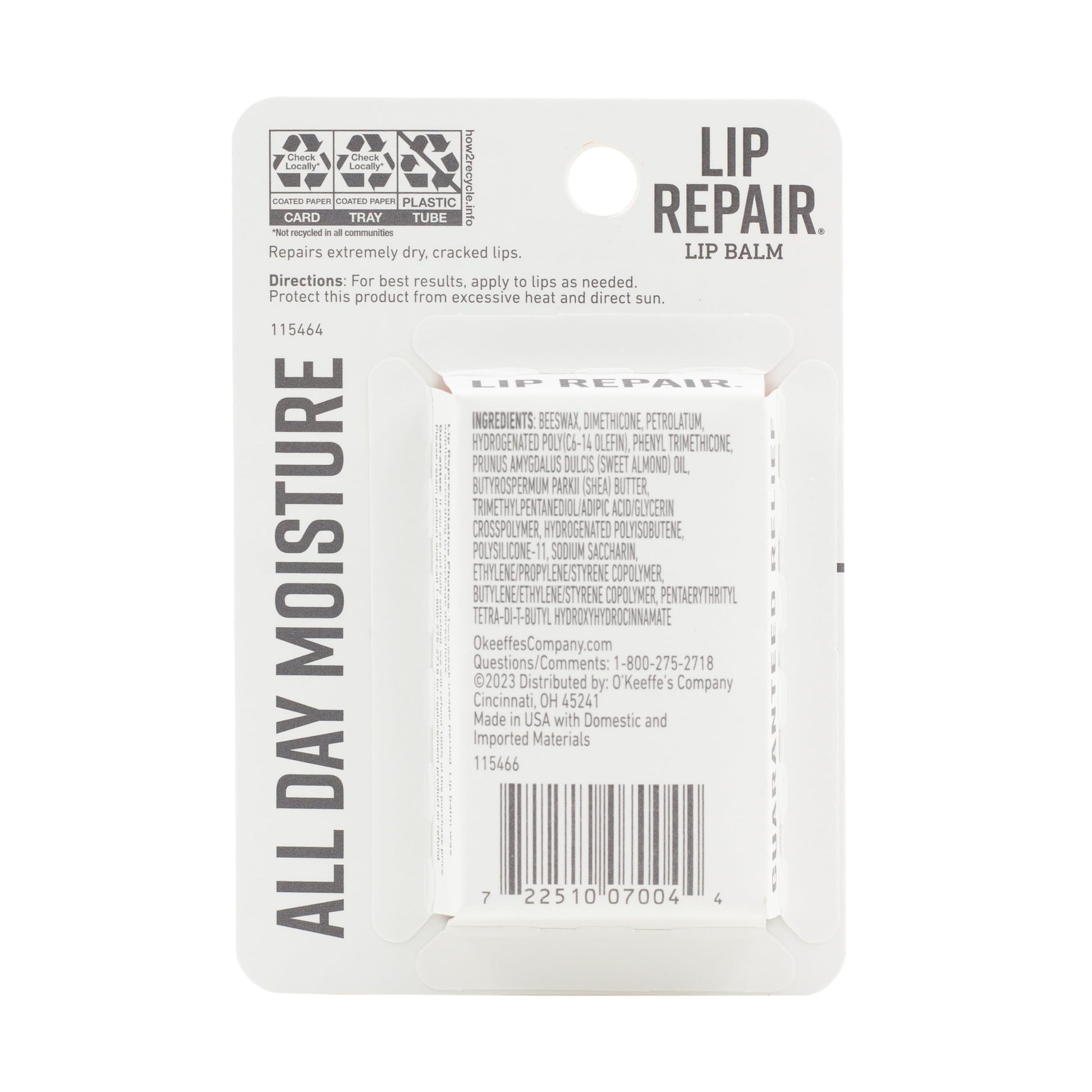 Bálsamo Labial Reparador O'Keeffe's sin Perfume para Labios Secos y Agrietados Paquete de 2 Unidades