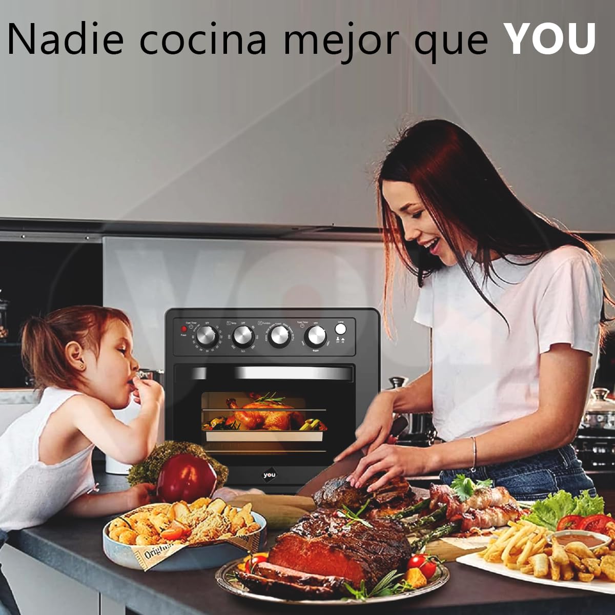Horno Electrico de Convección 3 En 1 Freidora De Aire Y Tostador de 32 Litros 230°C 1700W
