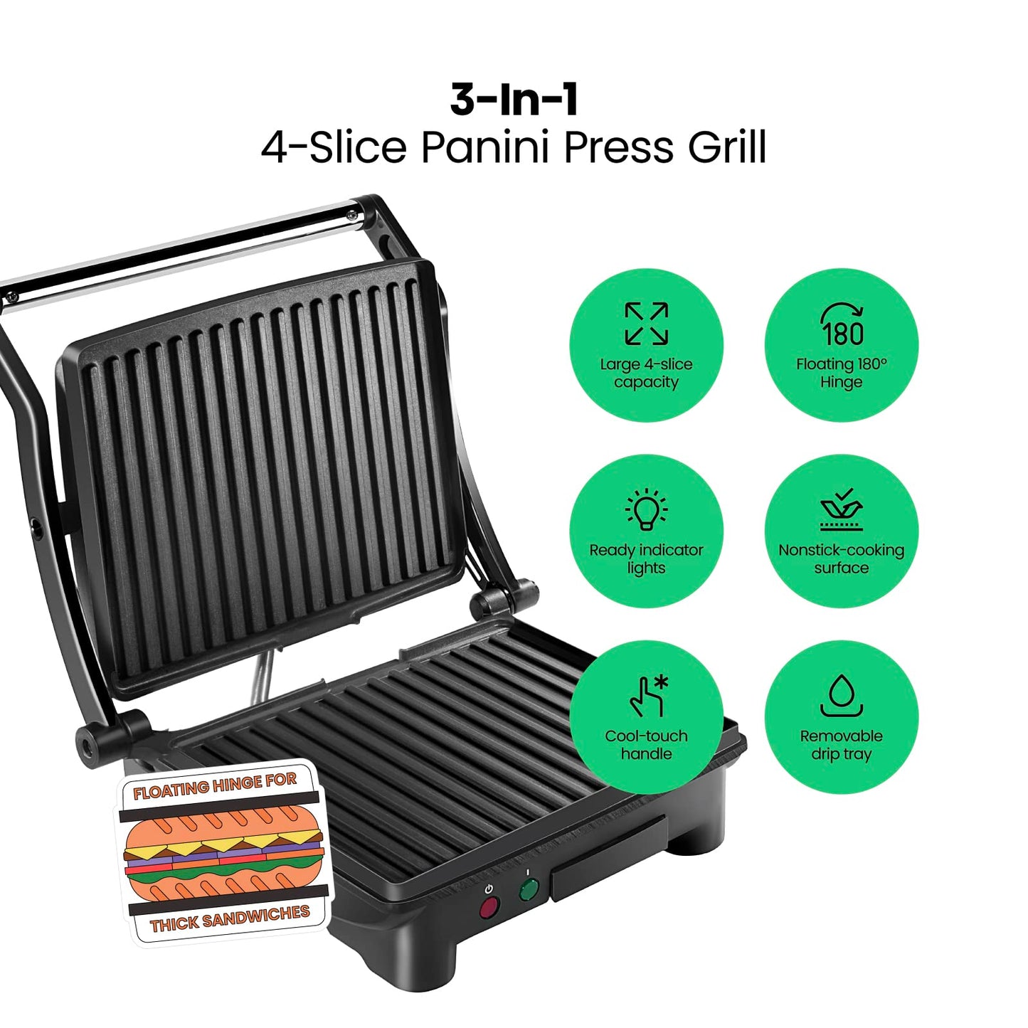 Chefman Parrilla Panini Prensa y Gourmet Sándwich de Hacer, 4 Rebanadas