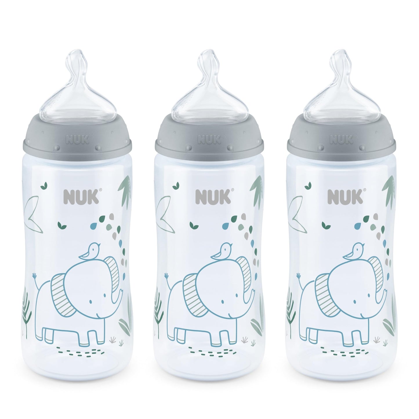 NUK Smooth Flow - Biberón anticólicos, 10 onzas, paquete de 3, elefante