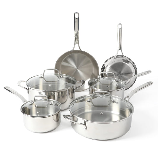 Juego de Ollas y Sartenes Martha Stewart Acero Inoxidable Triple Fondo Seguros para Inducción