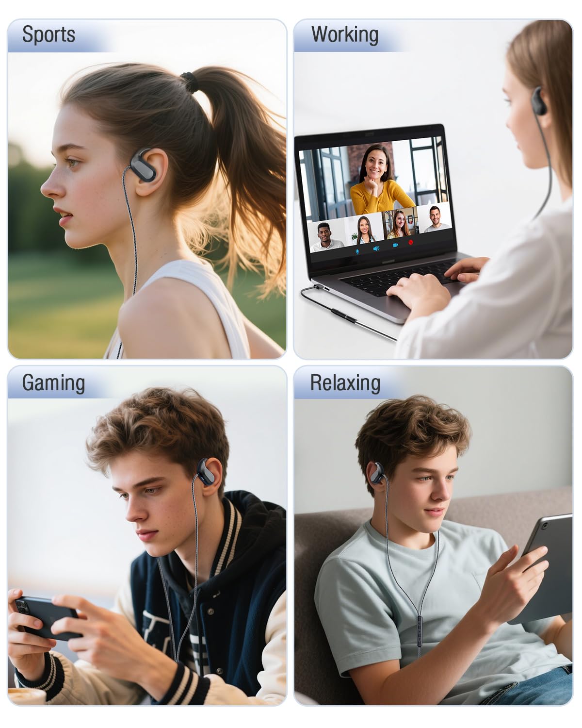 Auriculares Abiertos con Cable QOEKUEY Negro con Micrófono y Controles en Línea para Smartphones y Computadoras