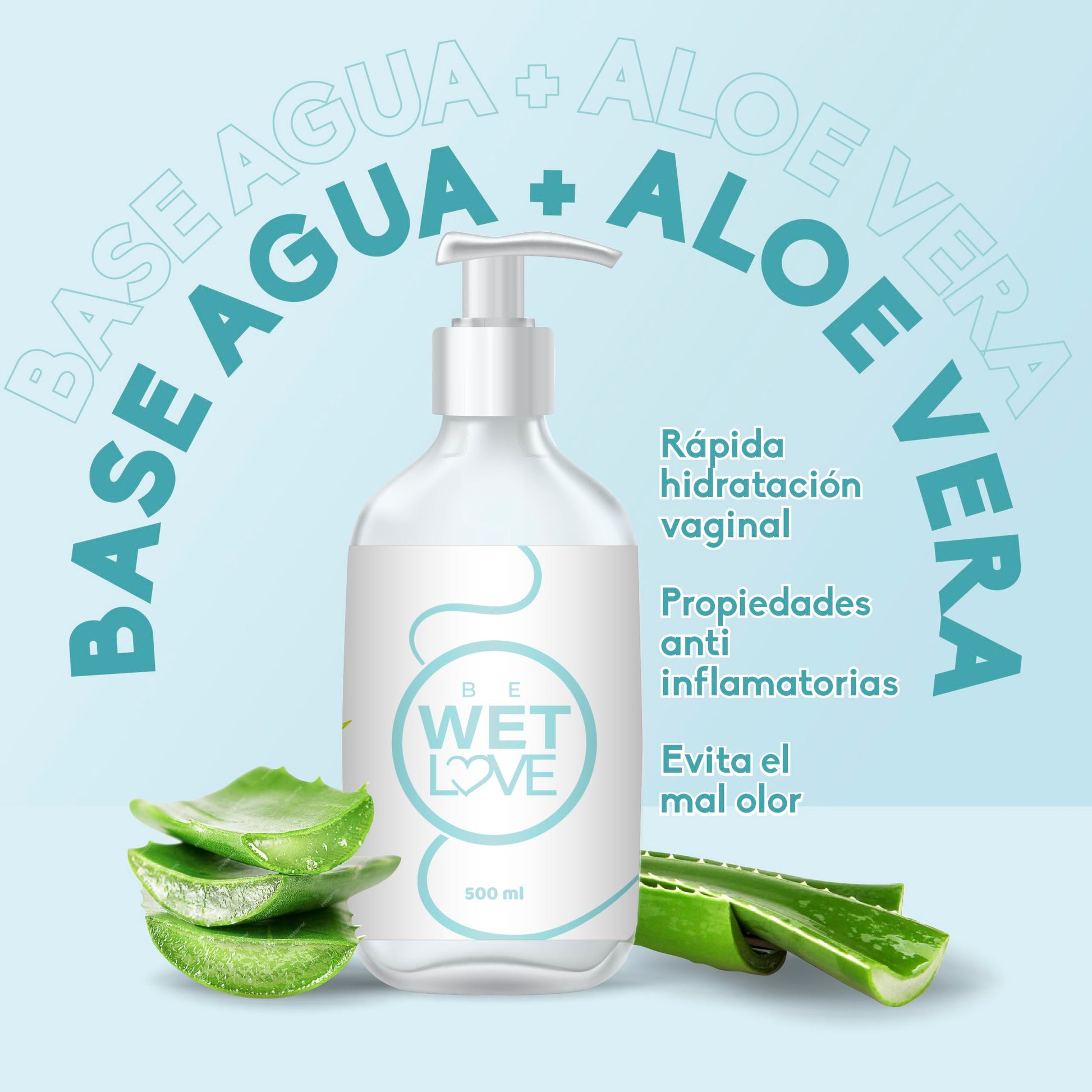 Lubricante Íntimo Be Wetlove Base de Agua con Aloe Vera, sin Olor, 500 ml