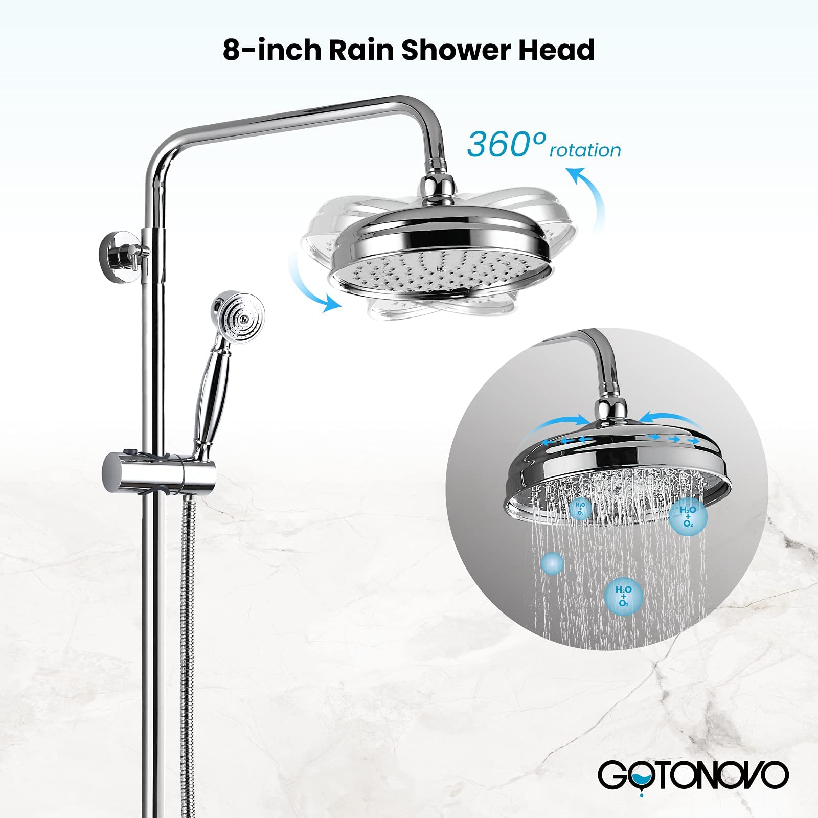 gotonovo - llave de ducha de baño, mezclador de lluvia redondo de 8 pulgadas, doble asa cruzada con boquilla para tina, montaje en pared, accesorios de ducha de baño, pulverizador de mano de metal de