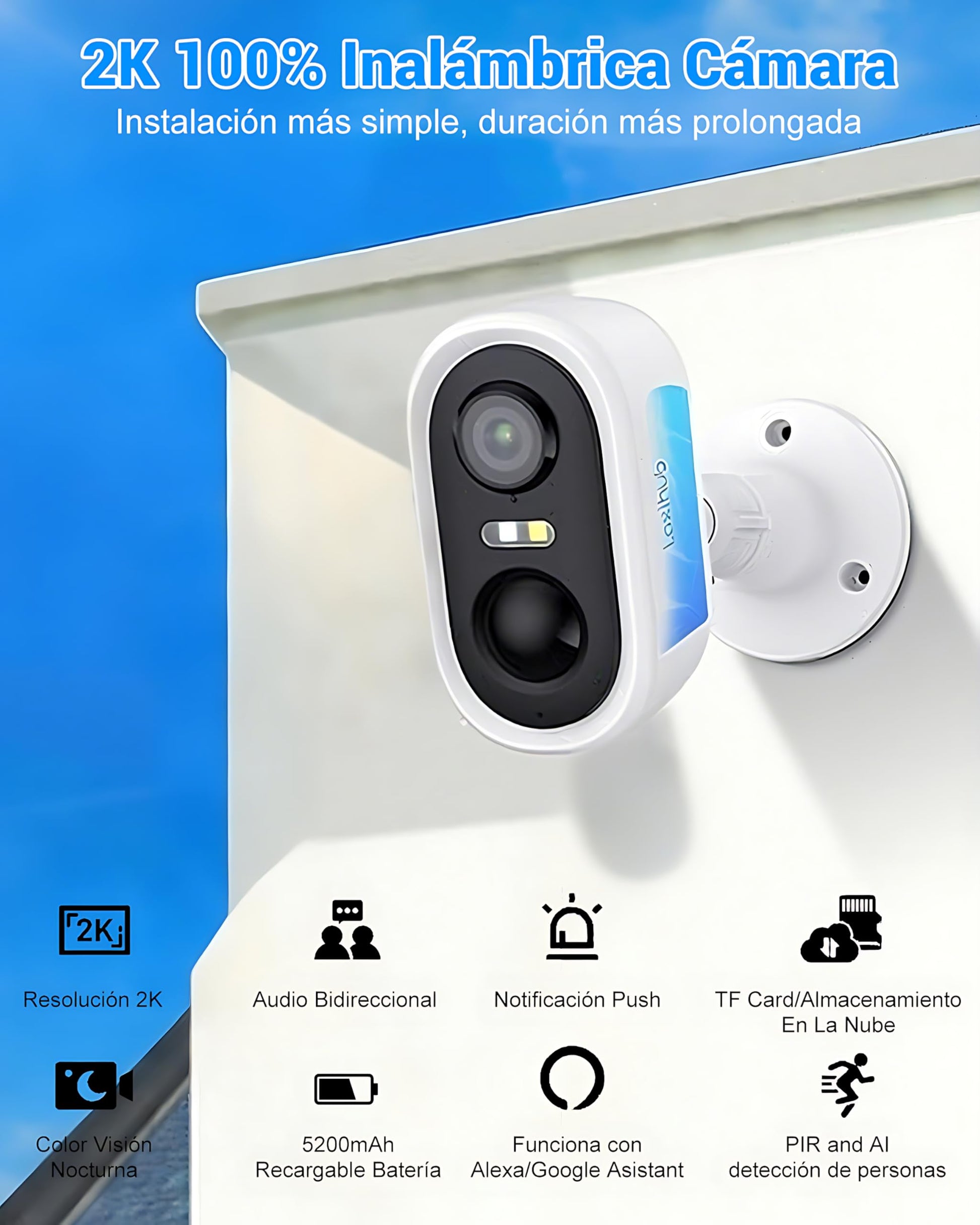 LAXIHUB W2 Cámara de Seguridad Recargble Inalambrica, Arenti APP 2K 3MP Camara Exterior Wifi con Visión Nocturna, Deteccion de Movimiento y Audio Bidireccional, IP65 Impermeable, Compartible con Alexa