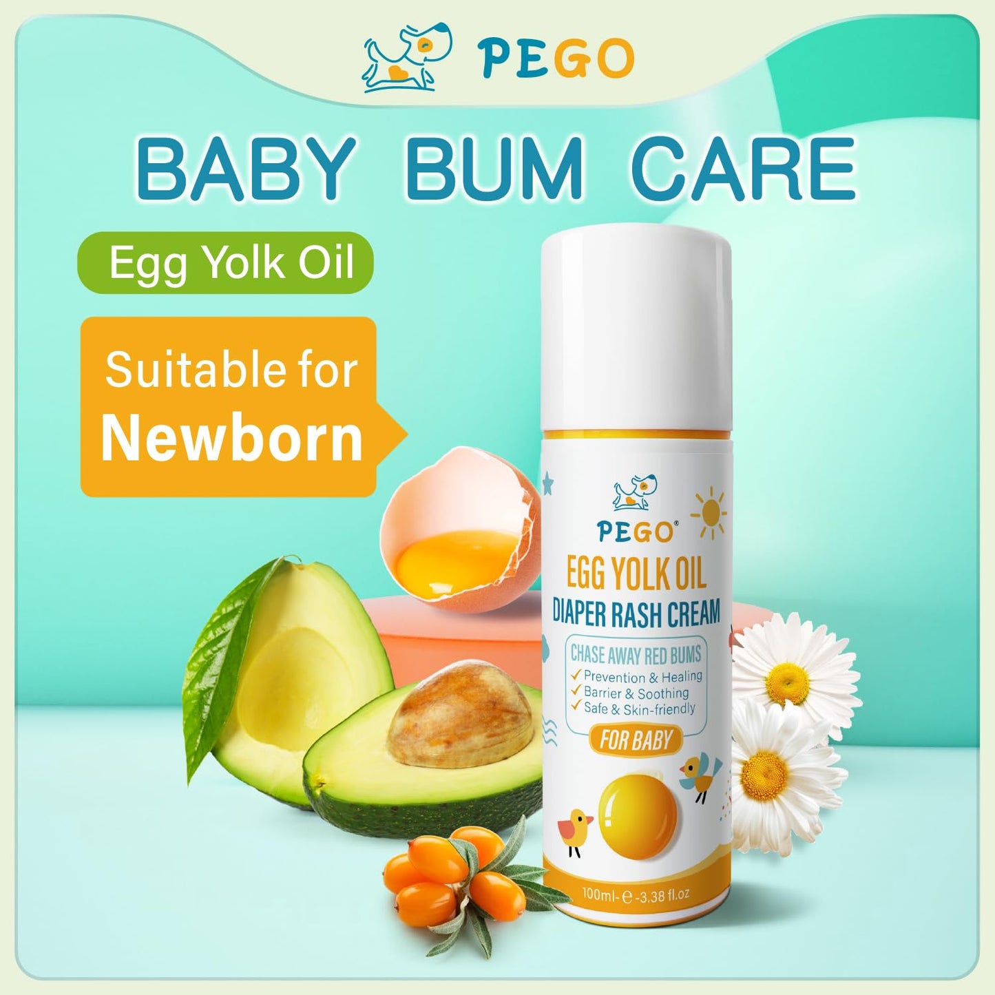 AOAO Crema para la dermatitis del pañal en bebés: recomendada por pediatras para prevenir, aliviar y tratar brotes y brotes de dermatitis del pañal. Protege la piel del bebé (100 ml, 3.38 onzas líquid