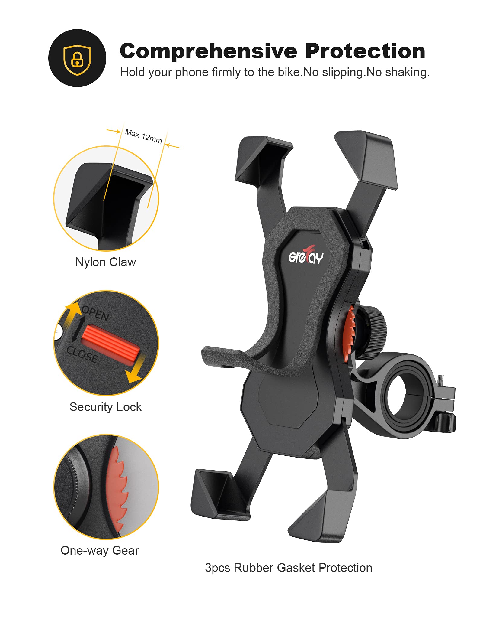 Grefay Soporte Movil Bicicleta, Soporte Universal Manillar Motocicleta para 3.5"-6.5" Smartphones con Rotación 360°