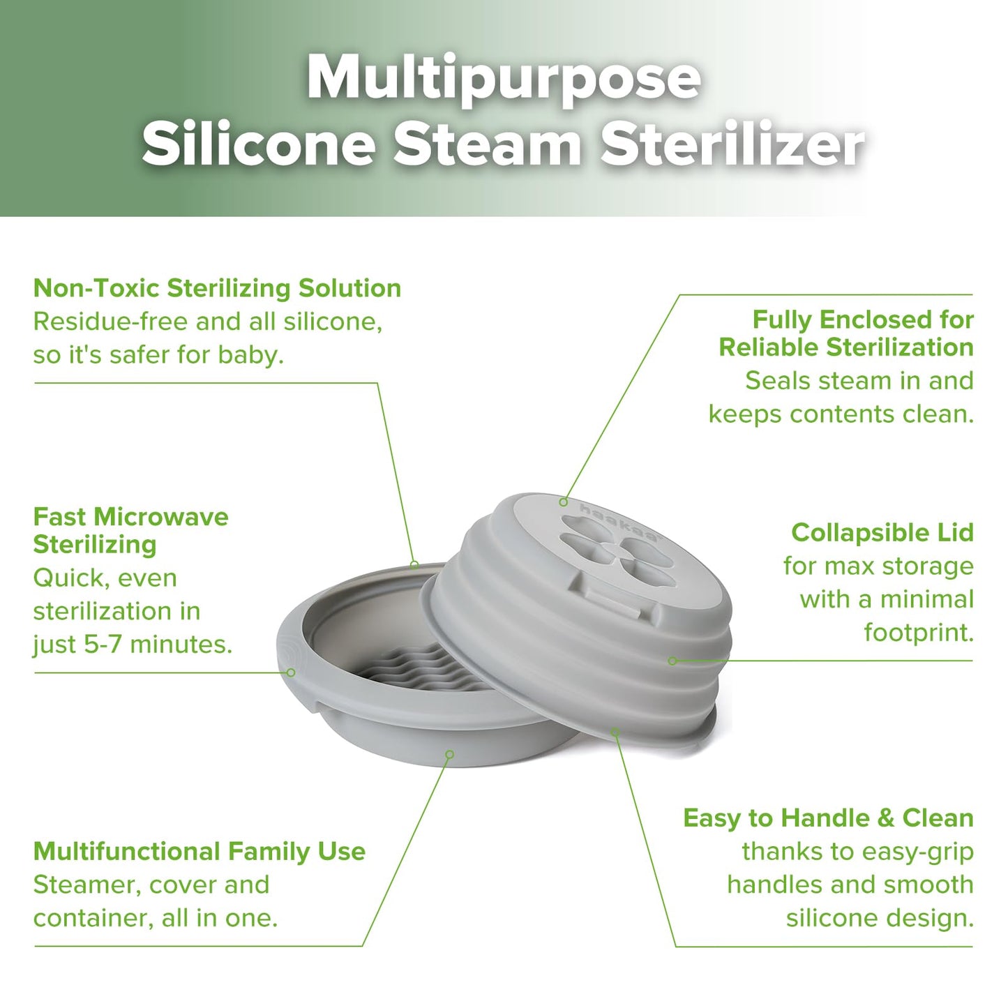 Haakaa Esterilizador y vapor de silicona multiusos para microondas