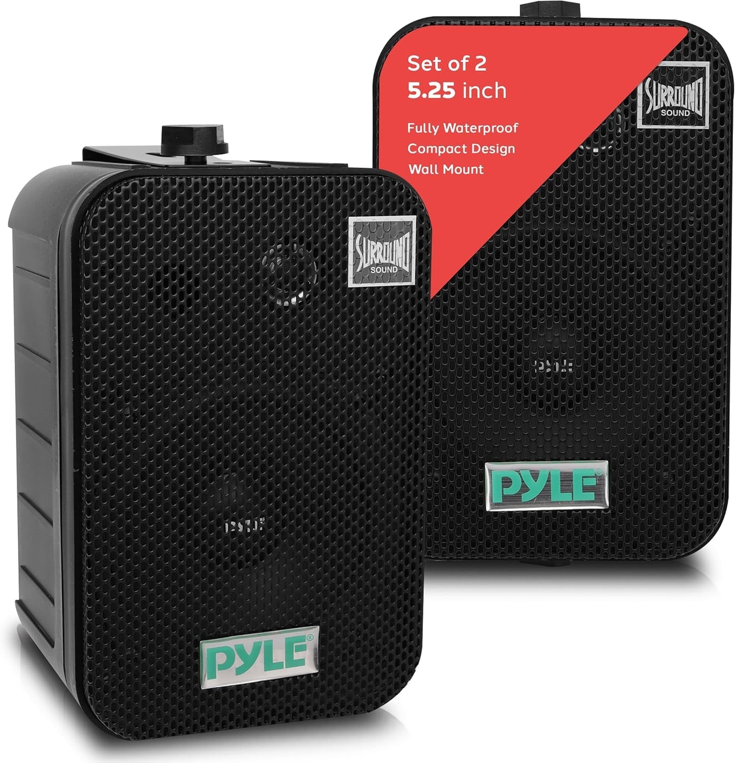 Pyle Bocinas de 5.25 Pulgadas para Interiores y Exteriores, Sistema de Sonido de Pared Resistente al Agua, 400 Watts, 1 Par, Negro