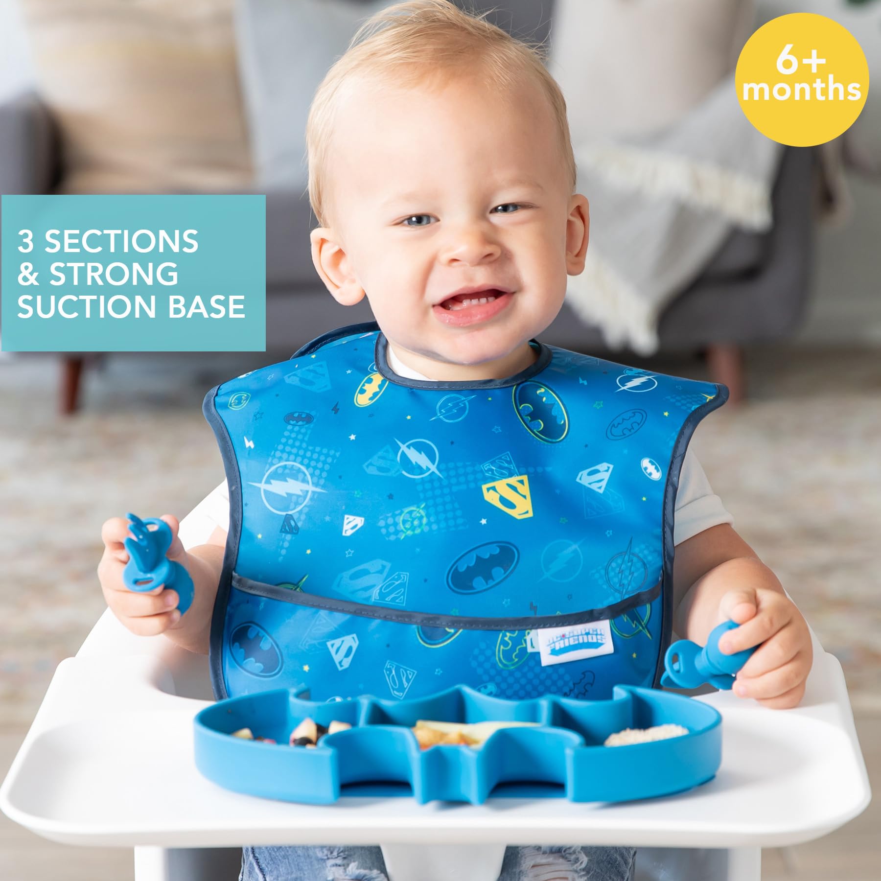 Bumkins - Placa de succión para niños pequeños y bebés, plato de agarre de silicona, bebés y niños, destete LED para bebés, suministros de alimentación para niños, parte inferior adhesiva