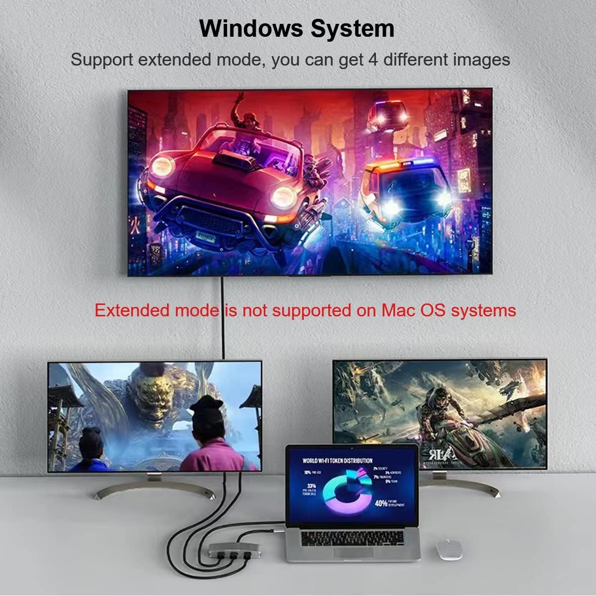 Splitter DisplayPort a HDMI WJESOG Negro Compatible con Multi Monitor 4K a 60Hz