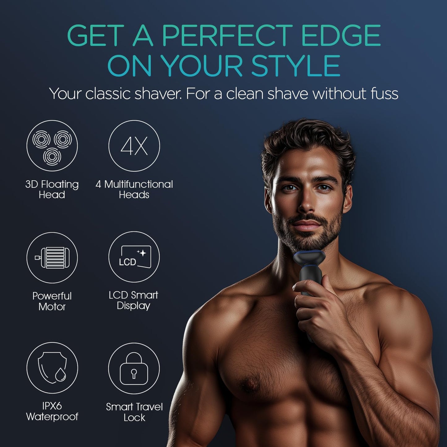 VOYOR - Maquinilla de afeitar eléctrica recargable para hombre, rotatoria 3D para hombre, máquina de afeitar 4 en 1, kit de afeitado para nariz, pantalla LCD húmeda y seca y bloqueo de viaje, TX410