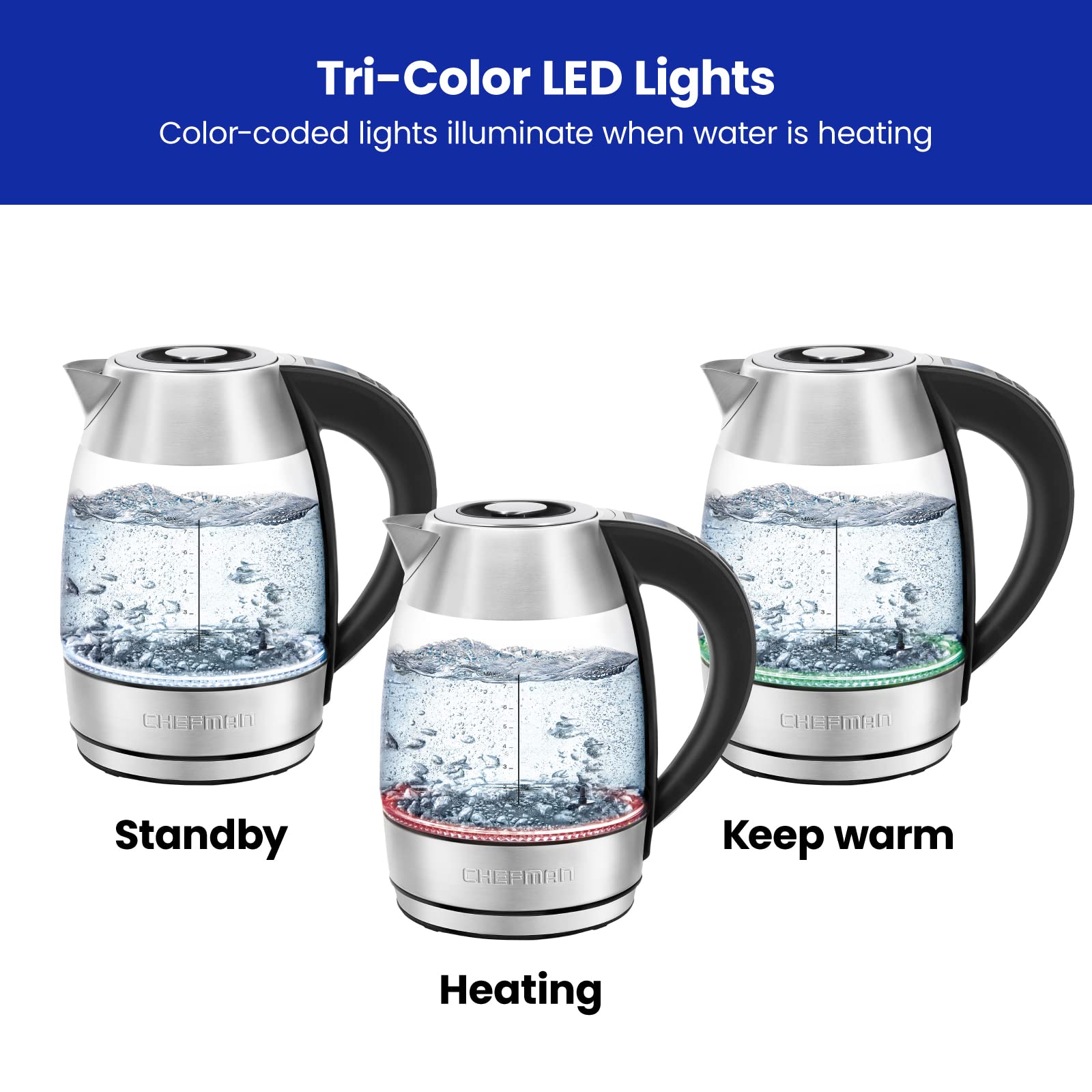 Chefman Hervidor de vidrio eléctrico digital de 1,8 l + con ebullición rápida y 7 preajustes para temperatura precisa, infusor de té de acero inoxidable incluido, control digital avanzado