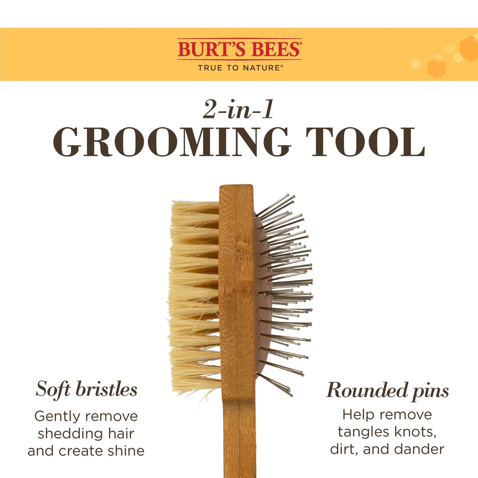 Burt's Bees for Dogs cepillo para polvo de doble cara con cerdas de cáñamo para perros, el mejor cepillo para polvo multiuso para perros para reducir el desprendimiento | para perros grandes de pelo largo y corto