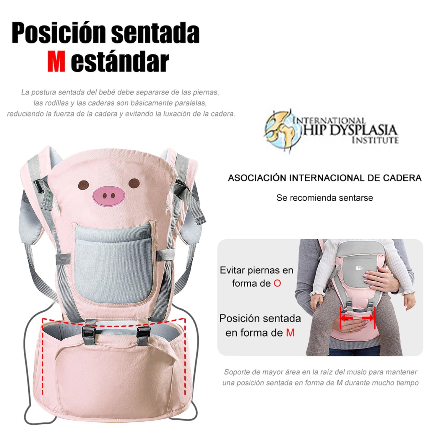 FINYQBET Cangurera Portabebé Mochila Multifuncional Con Asiento Bebé rosa，10 en 1 Portabebés Transpirable para Niños de 0 a 40 Meses, 25 kg Máx, con Bolsillos y Capucha