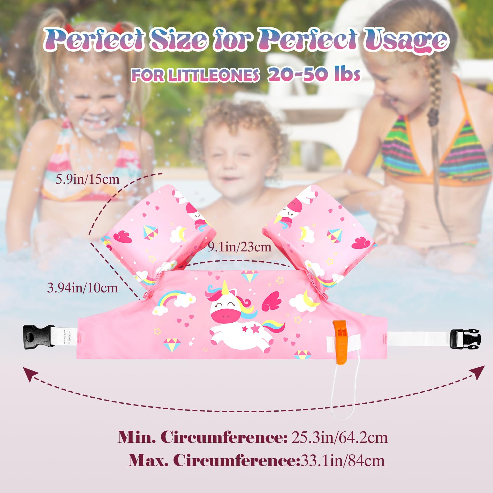HeySplash - Chaleco de natación para niños, flotadores para Piscina de 20 a 50 Libras, Chaleco de natación con Correa Ajustable, Chamarra de natación con alas de Agua, flotadores de Brazo de Charco,