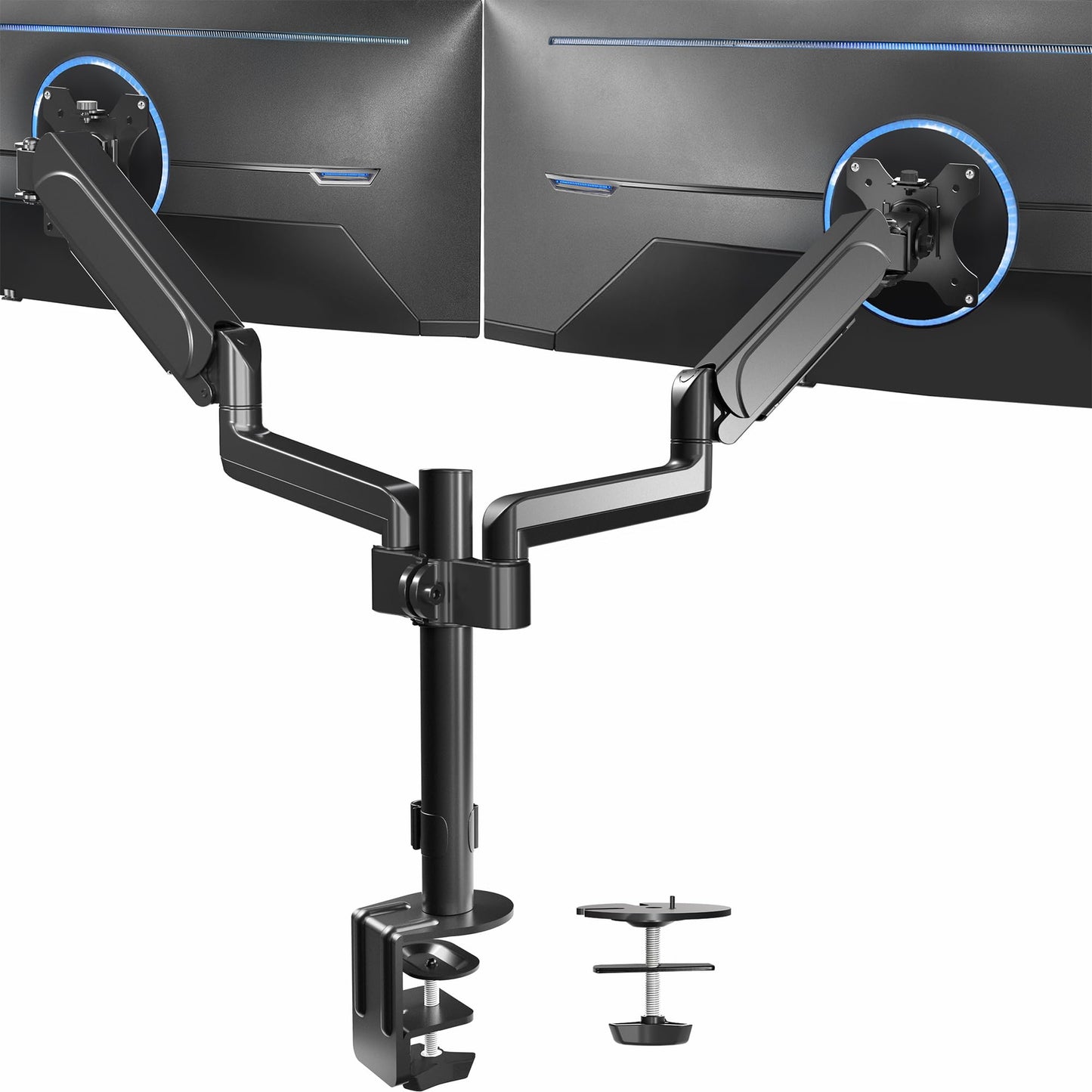 Soporte de Brazo para Monitor Dual VIVO Negro Ajuste Neumático Altura y Movilidad Completa para Hombre