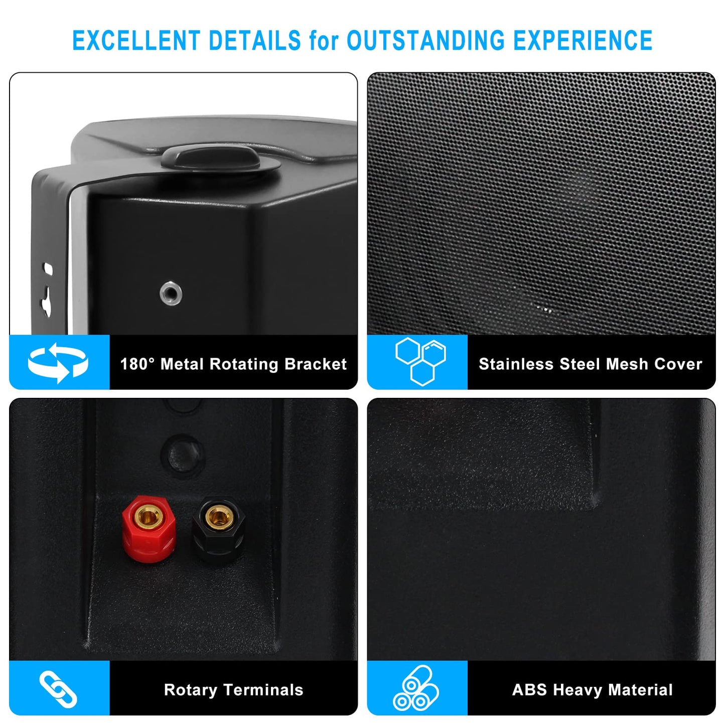Herdio Bocinas para Exterior, 6,5 Pulgadas 800W 2 Vías Altavoces Bluetooth para Exteriores, Impermeable, Amplificador Superior, Amplia Cobertura De Sonido Estéreo, para Patio Jardín, 2Pares Negro