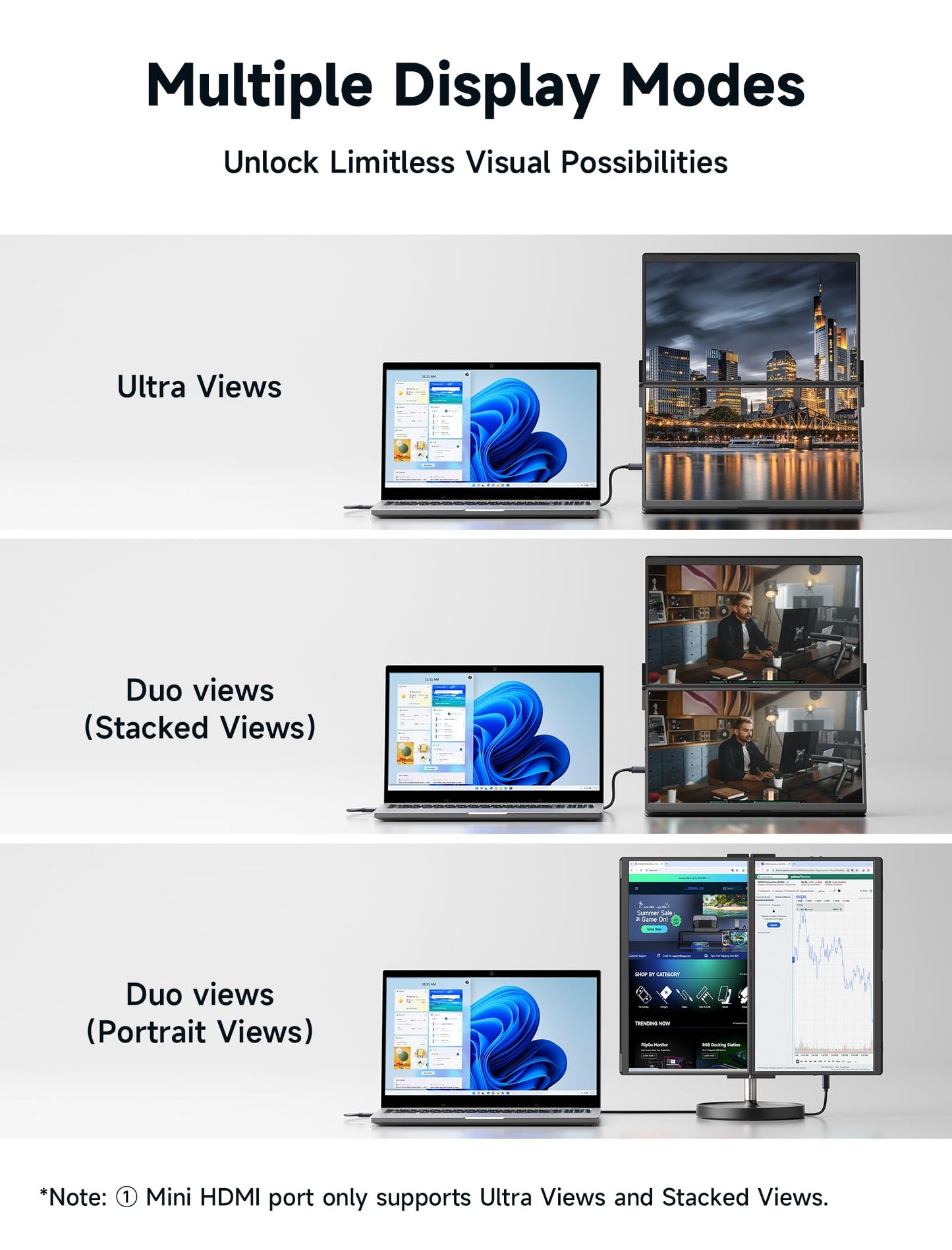 Monitor Portátil JSAUX FlipGo 16" 2.5K IPS Diseño Magnético para Windows, Linux, MacOS