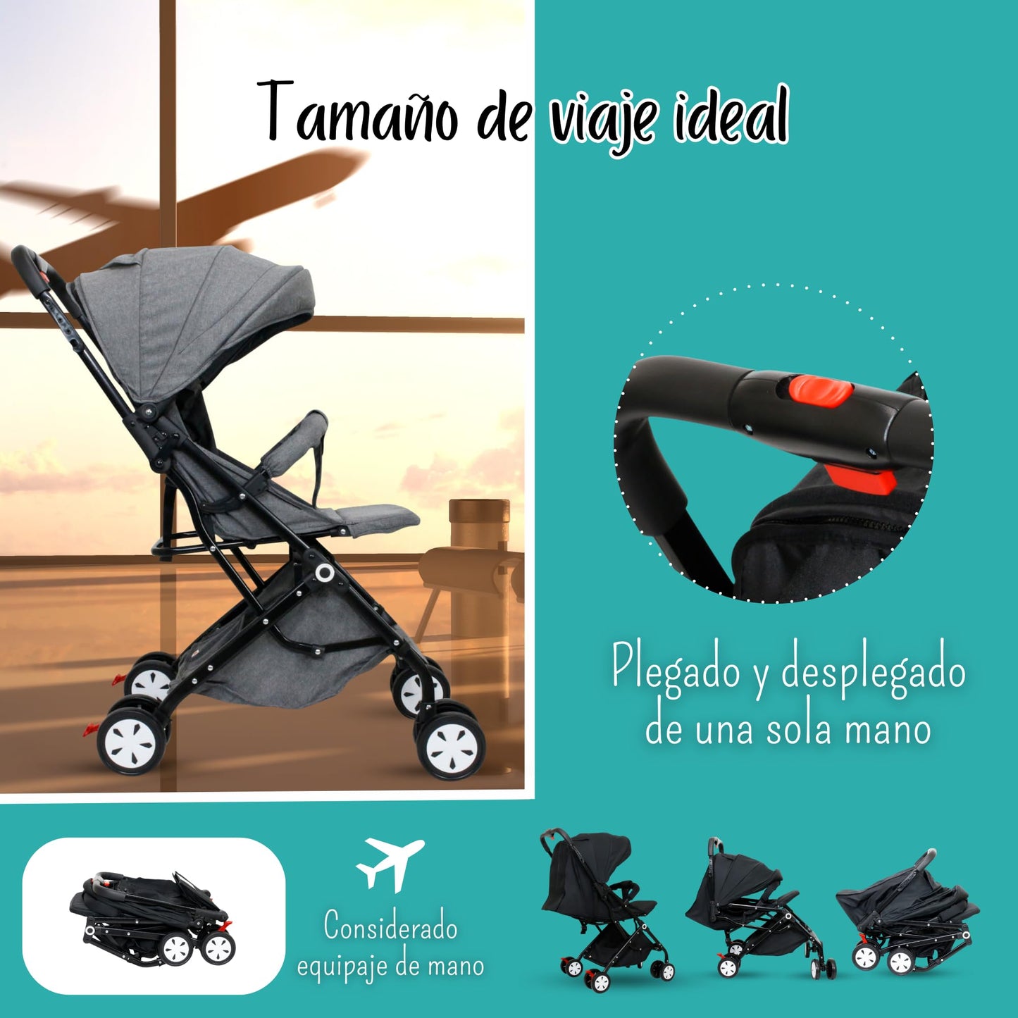 Carreolas Modernas Para Bebe| Carriola Reclinable Con Toldo Extra Largo| Cinturón De 5 Puntos| Carriola Para Bebe Con Diseño Plegable Para Viaje Y Fácil Transportación| Carriola Ligera (Gris)