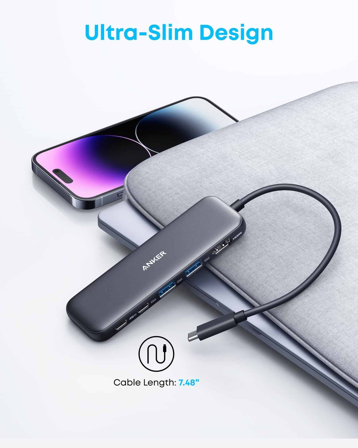 Hub USB-C Anker 332 Gris con HDMI 4K y 5Gbps para MacBook Pro, MacBook Air, DELL XPS, Lenovo Thinkpad y Portátiles HP