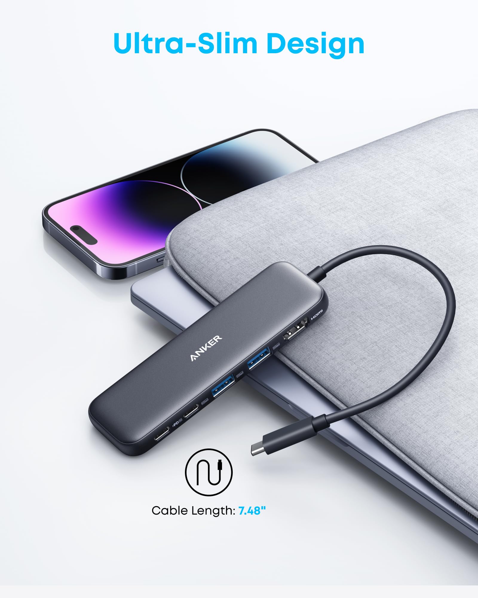 Hub USB-C Anker 332 Gris con HDMI 4K y 5Gbps para MacBook Pro, MacBook Air, DELL XPS, Lenovo Thinkpad y Portátiles HP