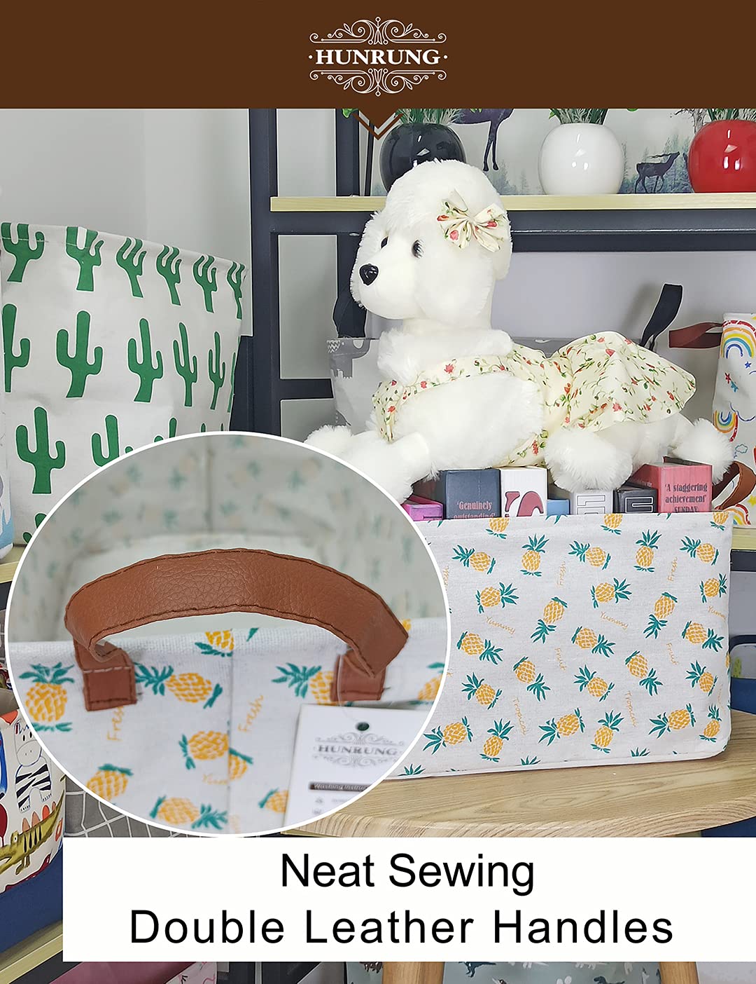 HUNRUNG Cesta de Almacenamiento Rectangular, Linda para Juguetes de Mascota/niños, Libros, Ropa, Perfecta para Habitaciones de niños/Sala de Juegos/estantes, Rectangle Pineapple