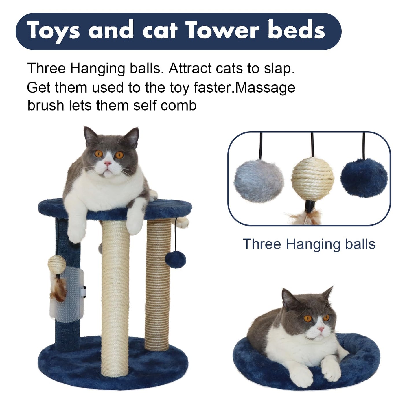 Árbol Rascador MECOOL Azul con Cama Suave y Juguetes para Gatos y Gatitos de Interior