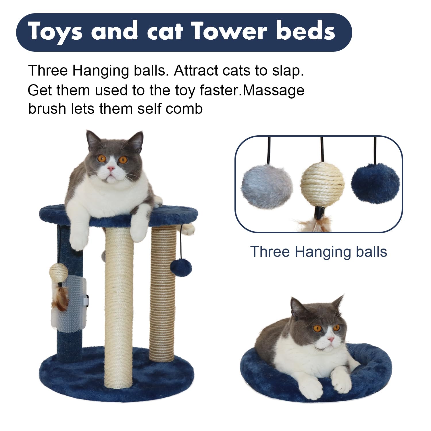 Árbol Rascador MECOOL Azul con Cama Suave y Juguetes para Gatos y Gatitos de Interior