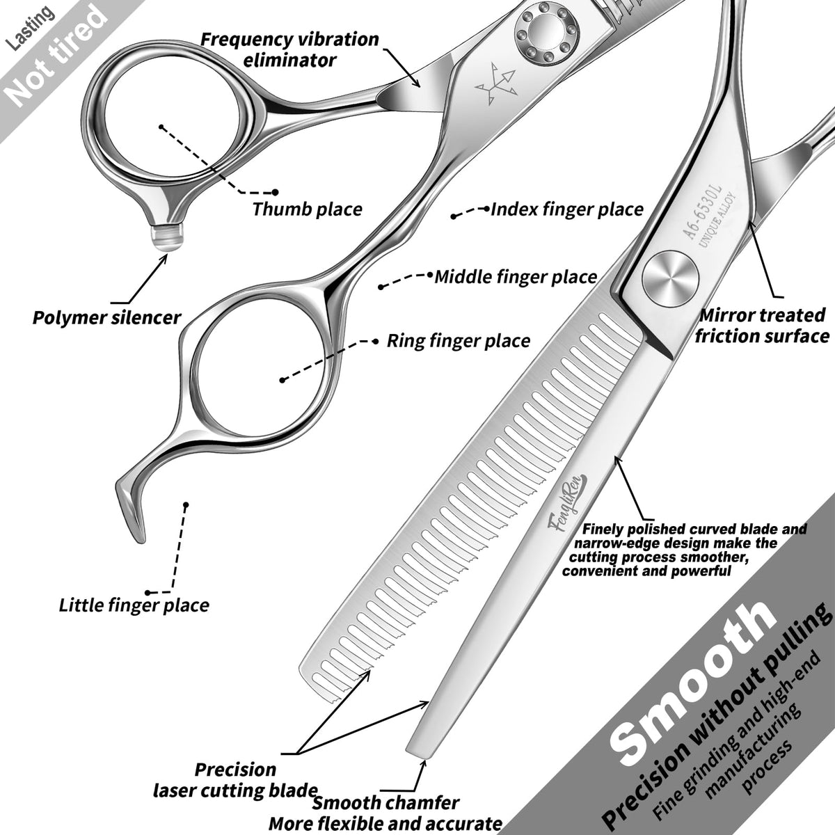 Fengliren Tijeras profesionales de alta gama para adelgazar el cabello, tijeras de corte de dientes, tijeras de peluquería texturizadoras extremadamente afiladas de aleación de acero inoxidable de 6.5