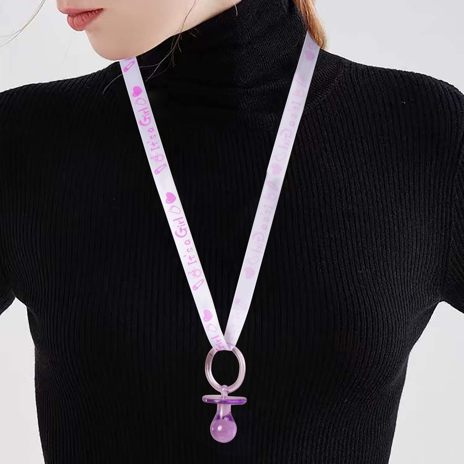 Collar con 24 chupetes para baby shower, dije de chupete acrílico de 2.5 pulgadas, adecuado para decoraciones de fiesta (morado)