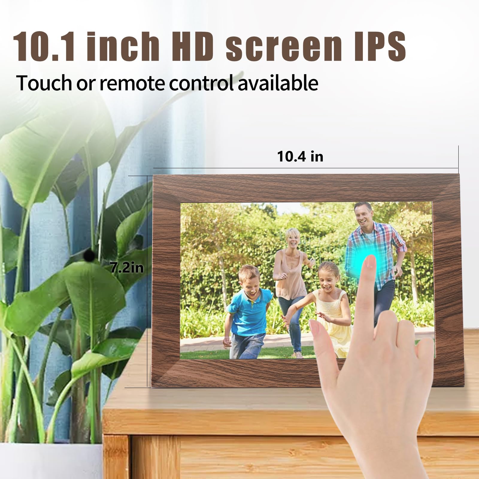 Flyzuni Marco de fotos digital de 10.1 pulgadas con almacenamiento de 32 GB, marco de fotos digital WiFi, visualización táctil IPS de 1280 x 800, rotación automática, montaje en pared, compartir
