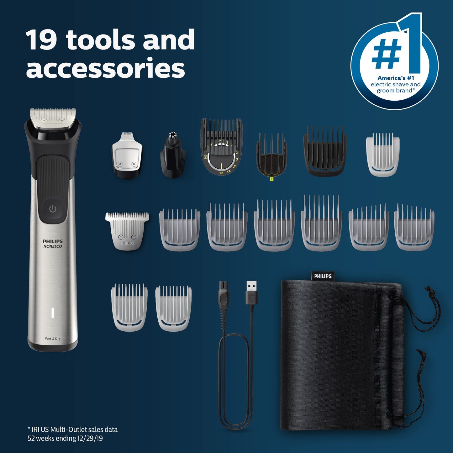 Kit de Aseo Philips Norelco Multigroom Series 7000 para Hombre sin Aceite de Cuchillas