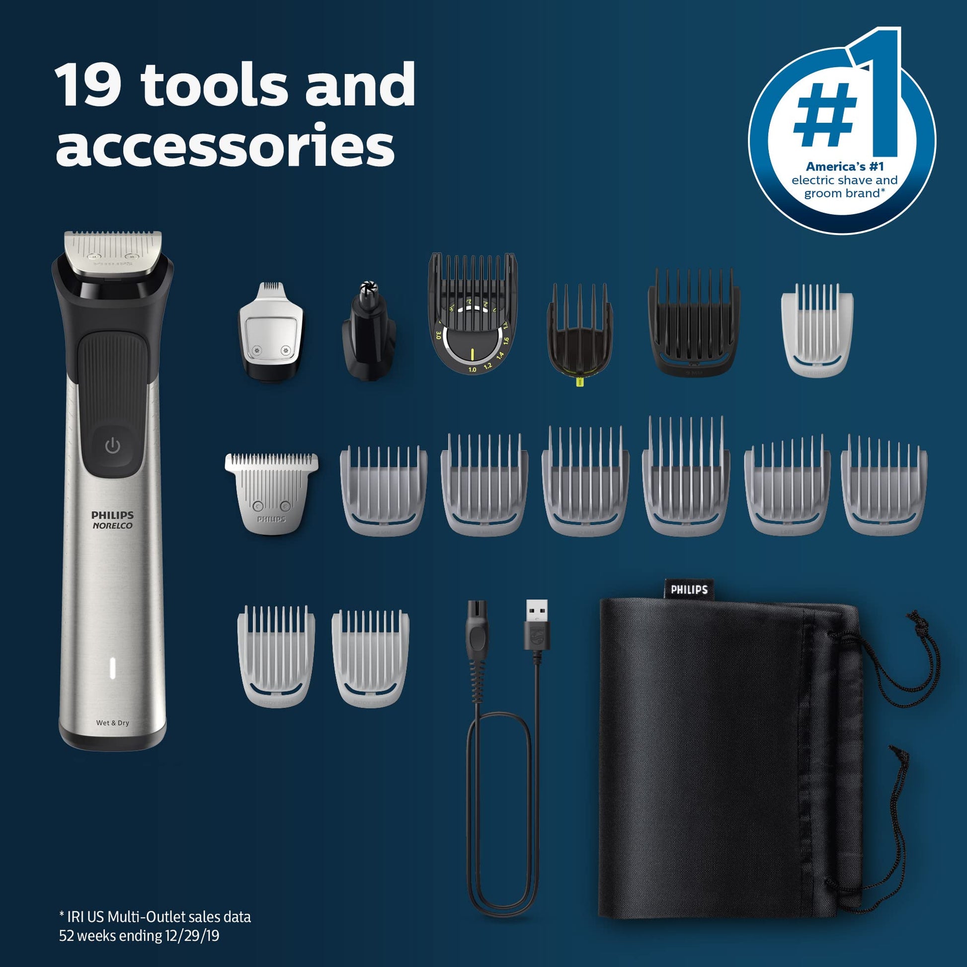 Kit de Aseo Philips Norelco Multigroom Series 7000 para Hombre sin Aceite de Cuchillas