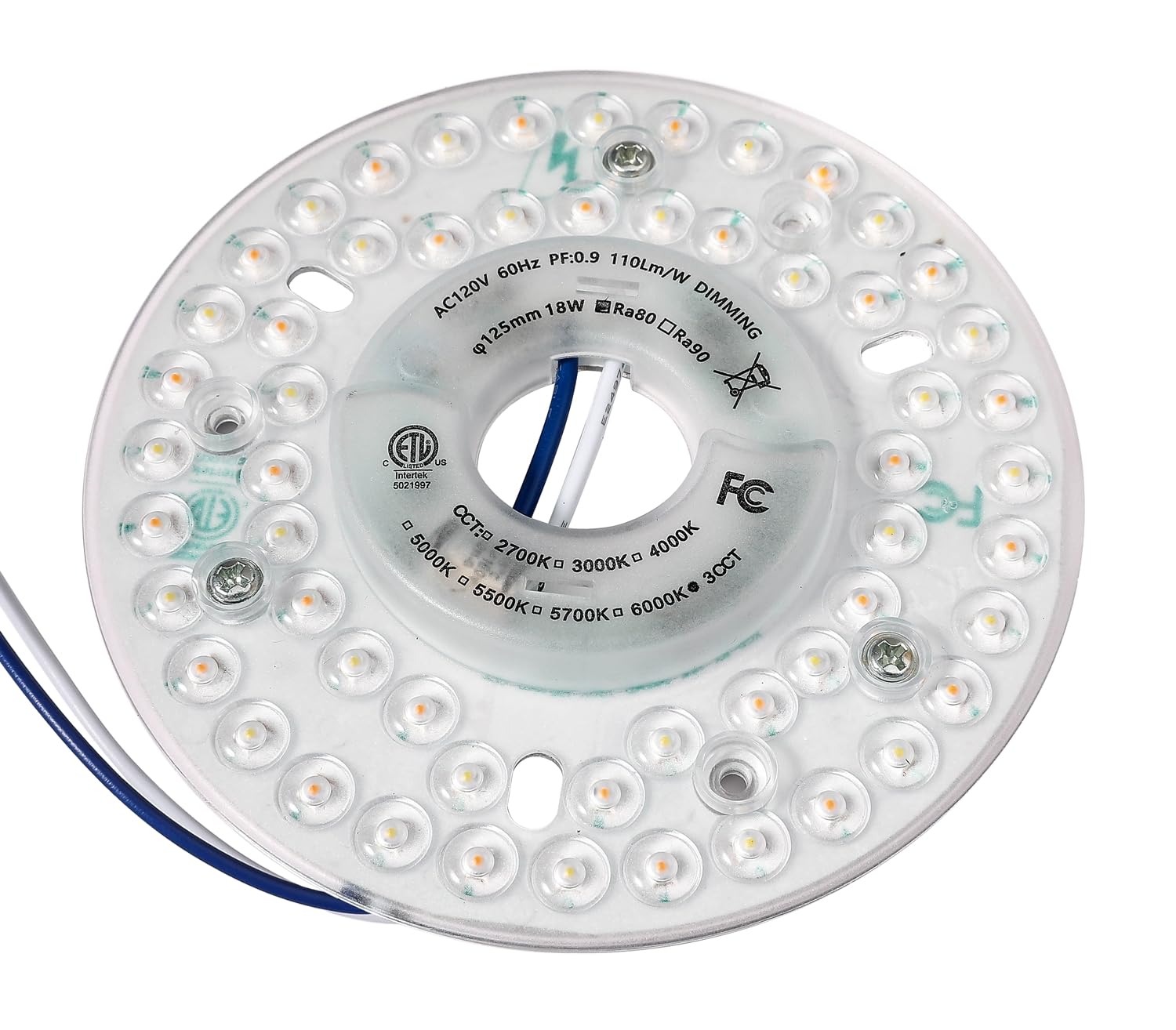 Ledytech - Kit de reequipamiento de luz LED para ventilador de techo, luz empotrada, panel de repuesto para ventilador de techo, PCB, 2200 lúmenes, 120 V, 18 W (3CCT)