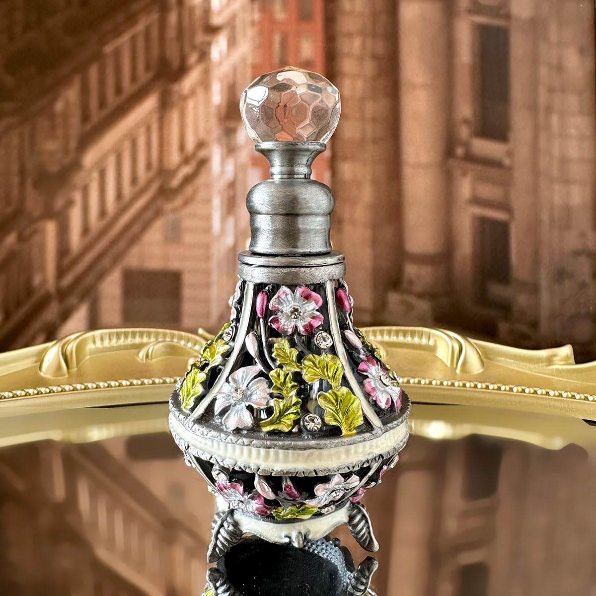 JFYSJ Fancy - Botella de perfume de vidrio vacía recargable, con tapa de flores esmeriladas retro